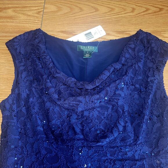 Ralph Lauren Women's Formal Dress Size 12 Navy Blue Sequins Cowl Neck New W Tags - Picture 10 of 16